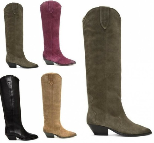 suede pull on knee high boots